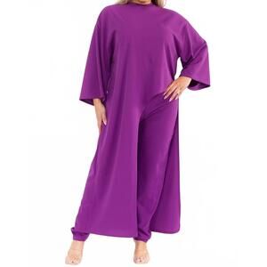 NEW KAREN T DESIGN bell sleeve tunic top with pants set in purple